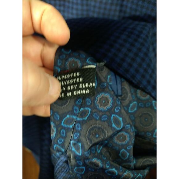 Gianpaul Men's 42R Blazer Modern Fit Blue Black Velvet Check Lined formal prof - Picture 12 of 16